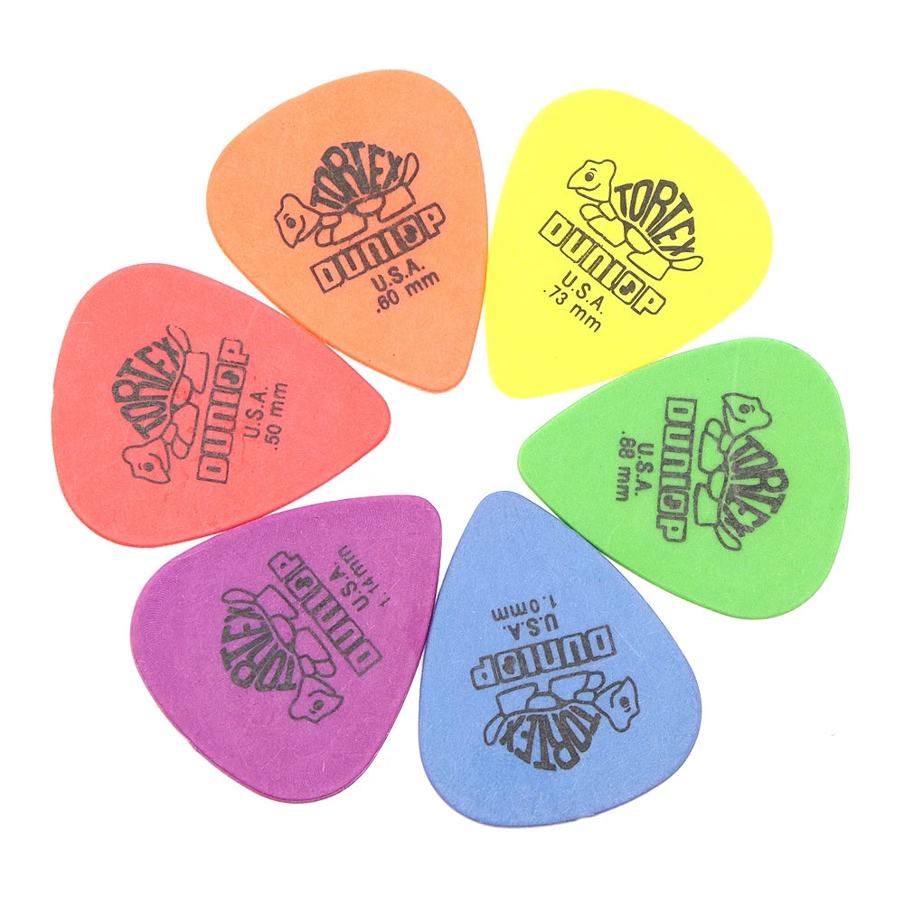 Pack de 50 púas para guitarra eléctrica estilo Dunlop (no original) — grosores 0,50 / 0,60 / 0,73 / 0,88 / 1,0 / 1,14 mm y Mix Size