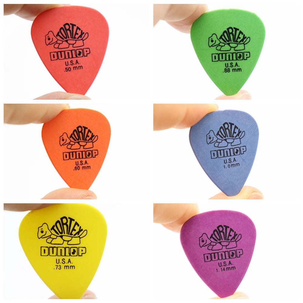 Pack de 50 púas para guitarra eléctrica estilo Dunlop (no original) — grosores 0,50 / 0,60 / 0,73 / 0,88 / 1,0 / 1,14 mm y Mix Size