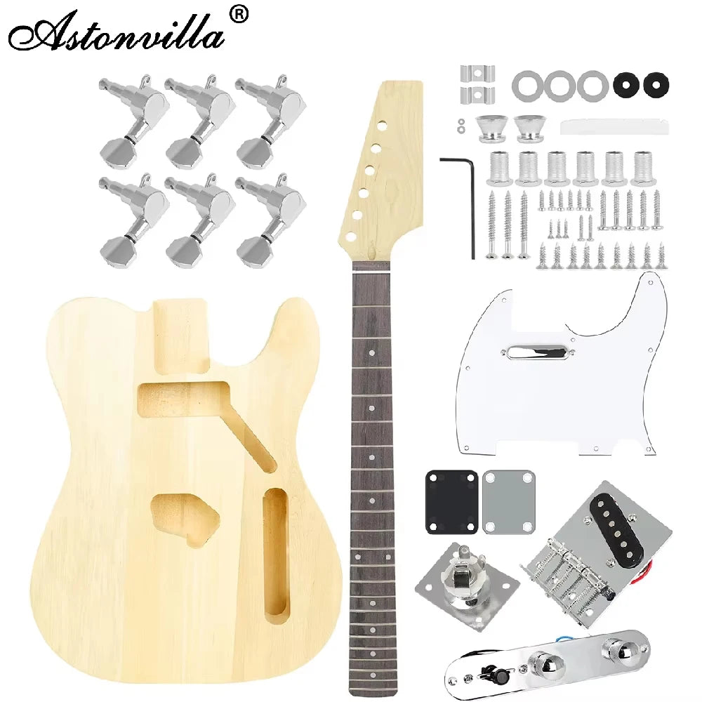 Kit DIY para armar guitarra eléctrica de 6 cuerdas, 22 trastes, cuerpo sin pintar, 39 pulgadas
