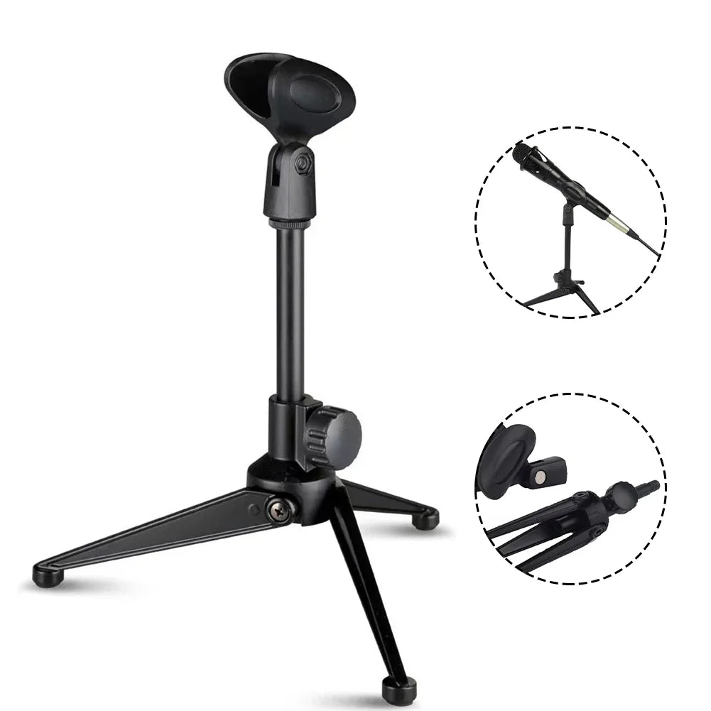 Soporte de micrófono de escritorio con trípode, mini y portátil, con clip para micrófono