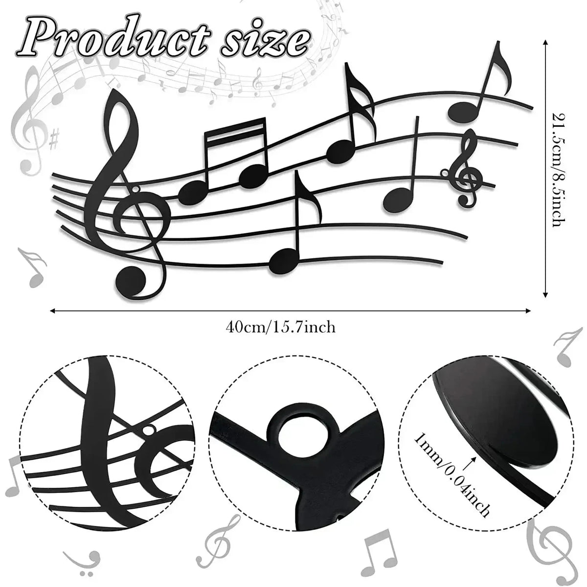 Adorno de pared de notas musicales en metal negro, estilo vintage, para sala, estudio o habitación