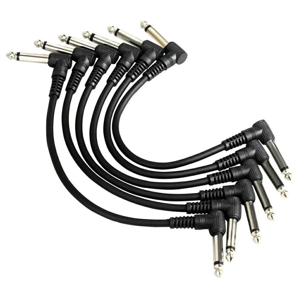 Cable patch corto de 21 cm para pedales de guitarra y bajo, TS 6,35 mm en ángulo recto, blindado, 1 o 6 unidades