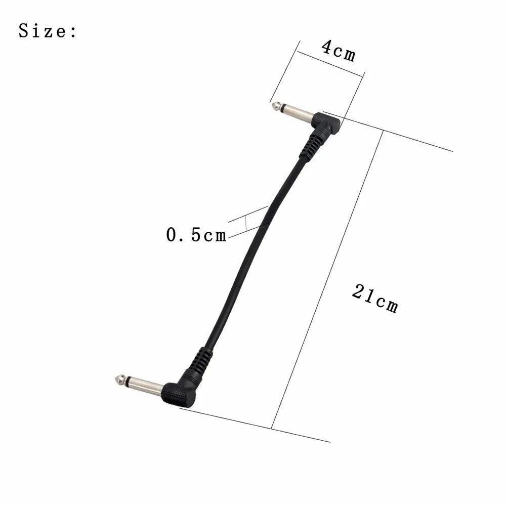 Cable patch corto de 21 cm para pedales de guitarra y bajo, TS 6,35 mm en ángulo recto, blindado, 1 o 6 unidades
