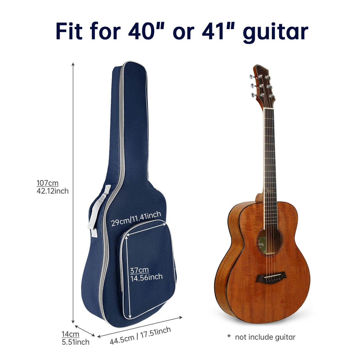 Funda acolchada para guitarra acústica 40/41 pulgadas, tela Oxford impermeable con bolsillo grande