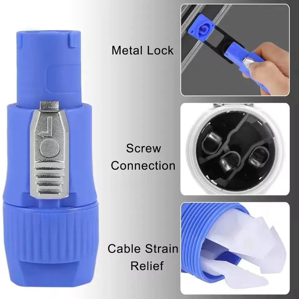 Conector tipo PowerCON 20A 250V para cable de iluminación y audio, entrada azul y salida gris