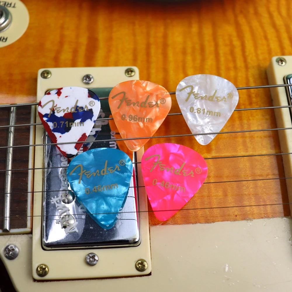 Pack de púas de guitarra de celuloide con caja, 20, 50 o 100 unidades, grosor 0,46–0,96 mm