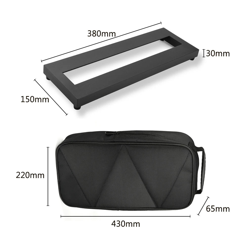 Pedalera de aluminio para pedales de efecto de guitarra, con funda de transporte, cintas y correa, en tamaños S, M y L