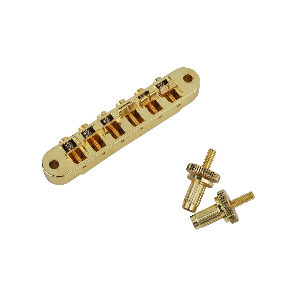 Puente fijo estilo Tune-o-matic ABR-1 dorado para guitarra eléctrica de 6 cuerdas, con postes y ruedas de ajuste
