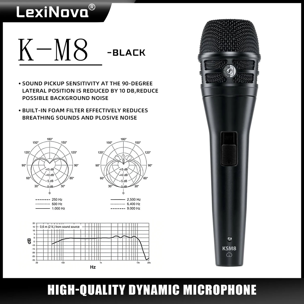Micrófono dinámico de mano LexiNova K-M8 de metal con interruptor, para escenario, karaoke y grabación vocal