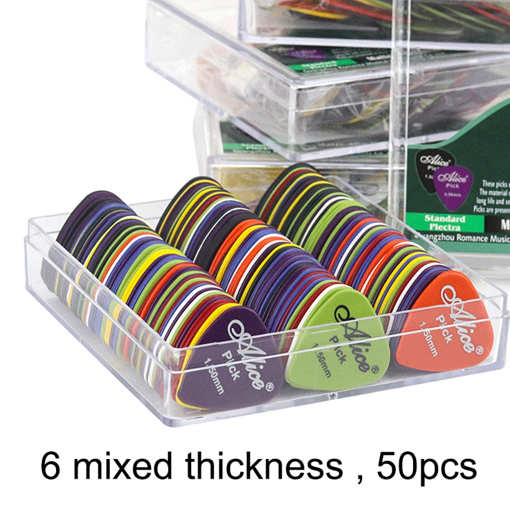 Pack de púas de guitarra y bajo ABS, 50 unidades, grosor 0,58–1,5 mm