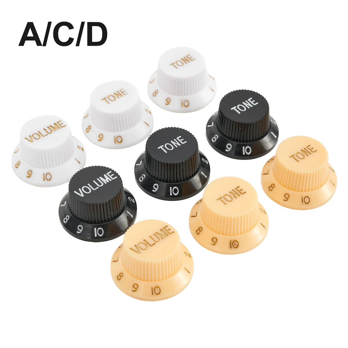 Set de 3 perillas de volumen y tono estilo Strat para guitarra eléctrica, 1 volumen y 2 tonos, en 5 colores