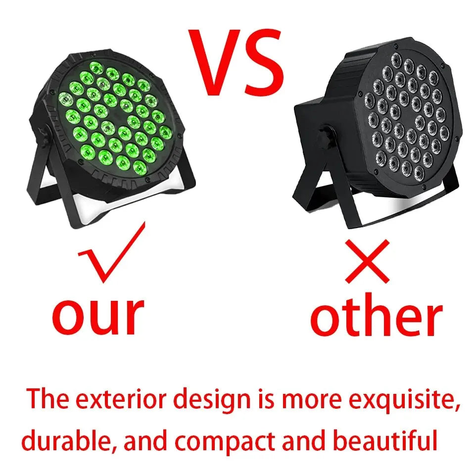 Foco PAR LED plano de 36 LED RGBW 3 en 1 con DMX 512 para escenario, DJ, bar y fiestas, 36W, voltaje 90–240V, enchufe EU o US