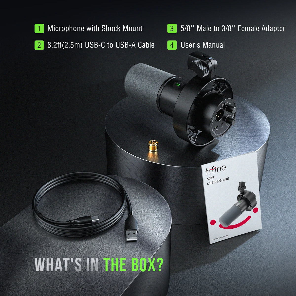 Micrófono dinámico FIFINE K688 USB/XLR con soporte de choque, botón táctil de silencio y control de volumen, para podcast, streaming y grabación en PC