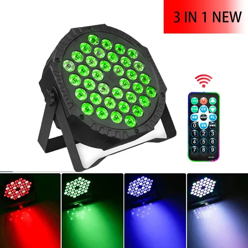 Foco PAR LED plano de 36 LED RGBW 3 en 1 con DMX 512 para escenario, DJ, bar y fiestas, 36W, voltaje 90–240V, enchufe EU o US