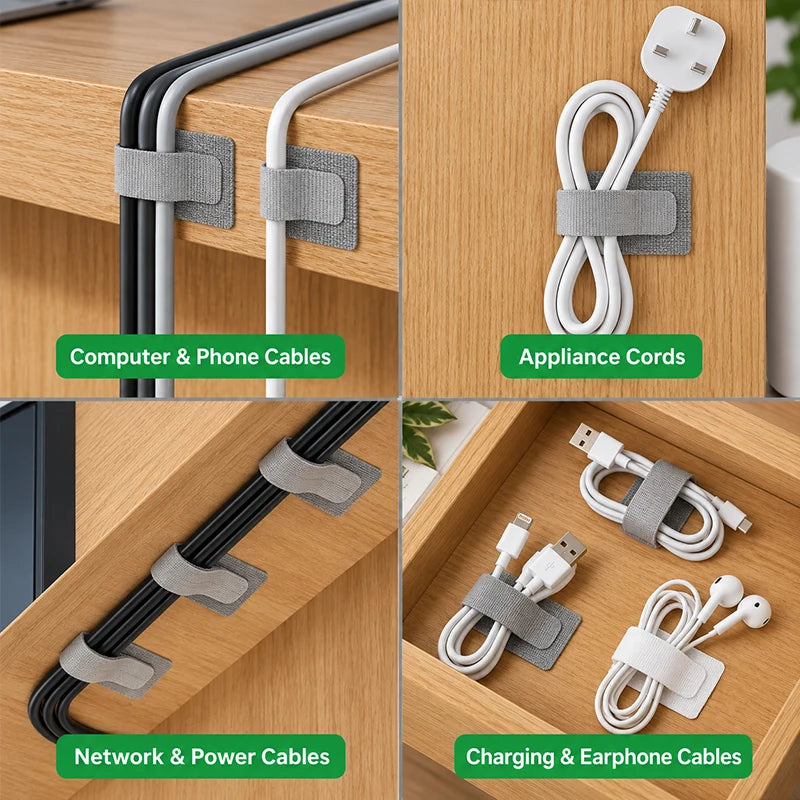 Organizador de cables tipo velcro reutilizable y autoadhesivo, paquetes de 5 a 100 piezas