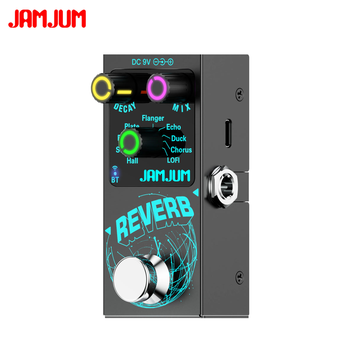 Pedal de efecto reverb digital para guitarra y bajo, con 9 tipos de reverb, audio Bluetooth y alimentación USB