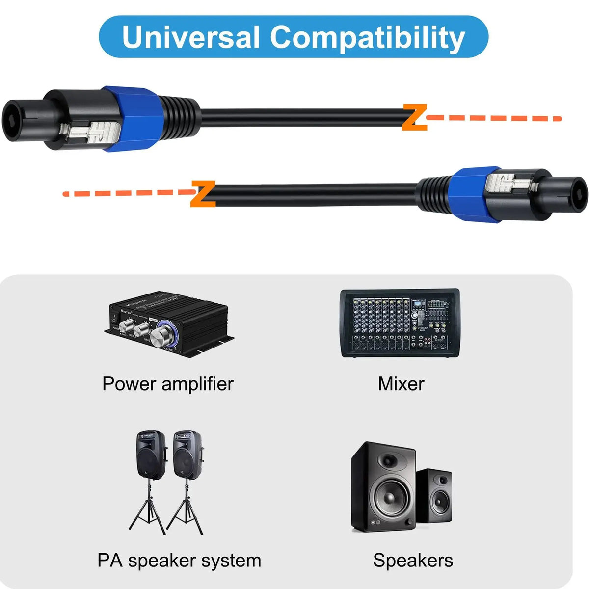 Cable de parlante tipo Speakon macho a macho con bloqueo giratorio para amplificador y parlante