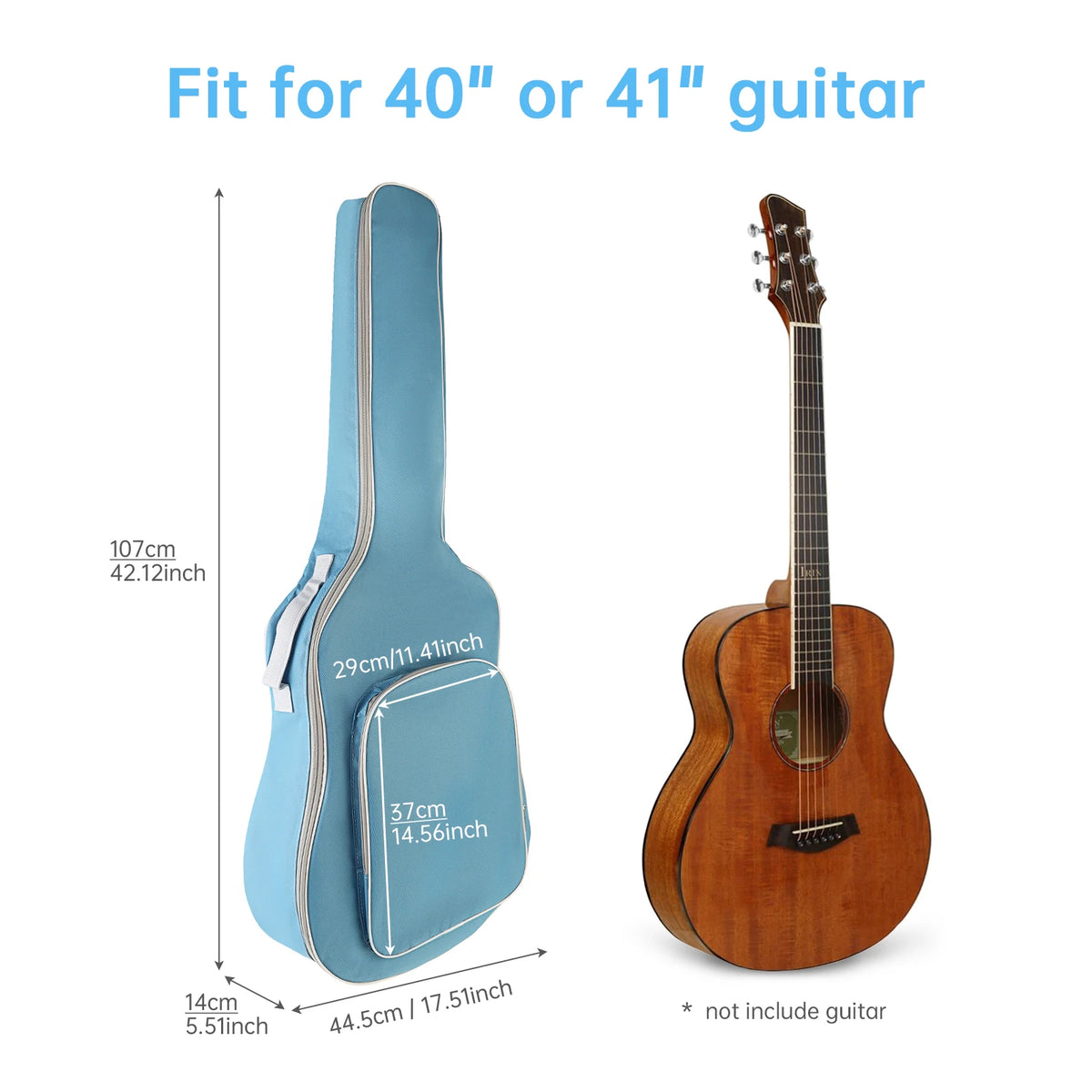 Funda acolchada para guitarra acústica 40/41 pulgadas, tela Oxford impermeable con bolsillo grande