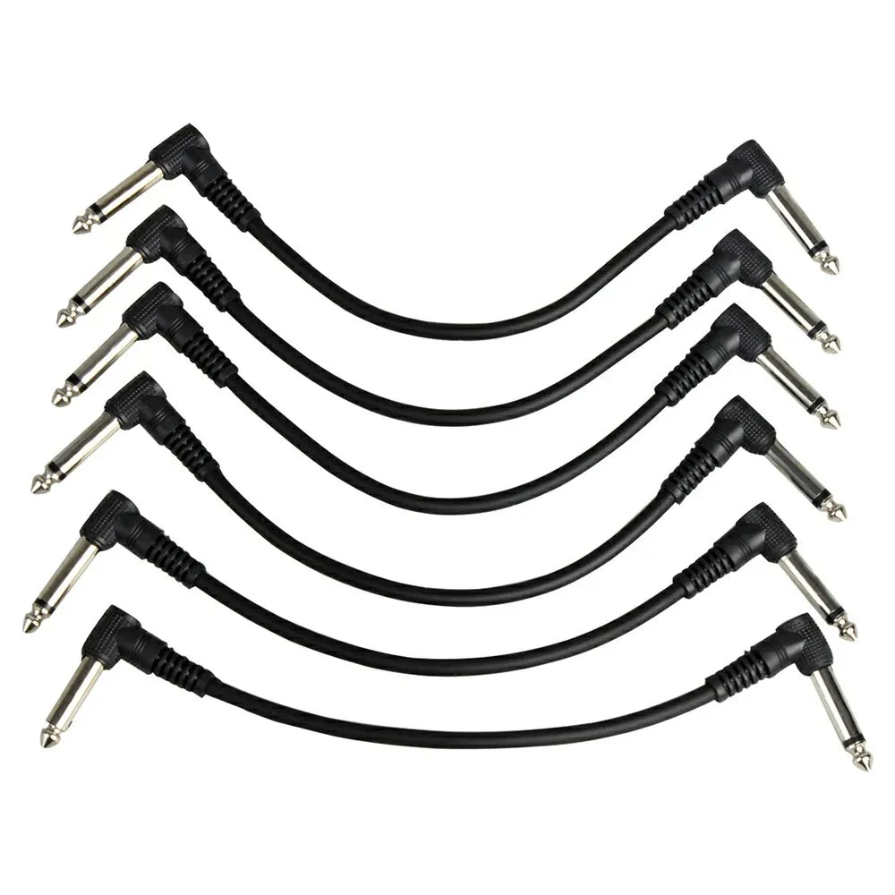 Cable patch corto de 21 cm para pedales de guitarra y bajo, TS 6,35 mm en ángulo recto, blindado, 1 o 6 unidades