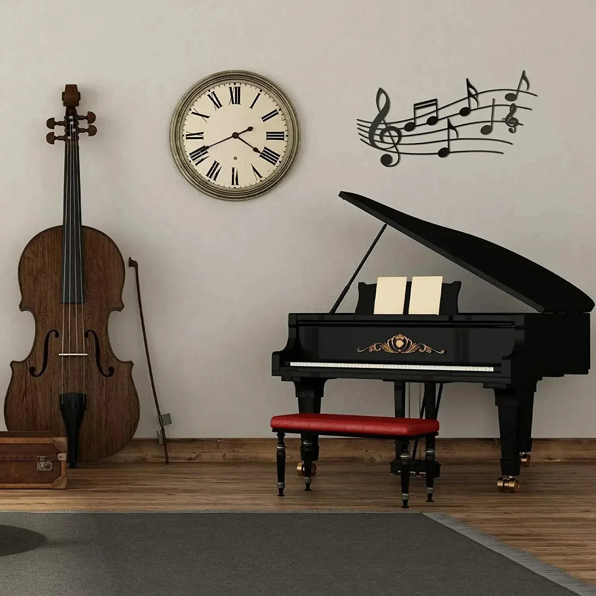 Adorno de pared de notas musicales en metal negro, estilo vintage, para sala, estudio o habitación