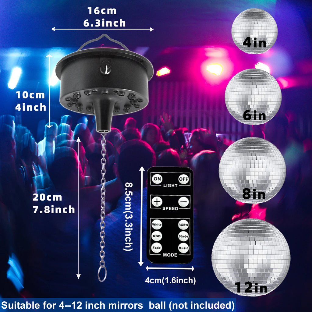 Motor giratorio para bola de espejos con control remoto, 5-10 RPM, con luz LED RGBW, para bola disco