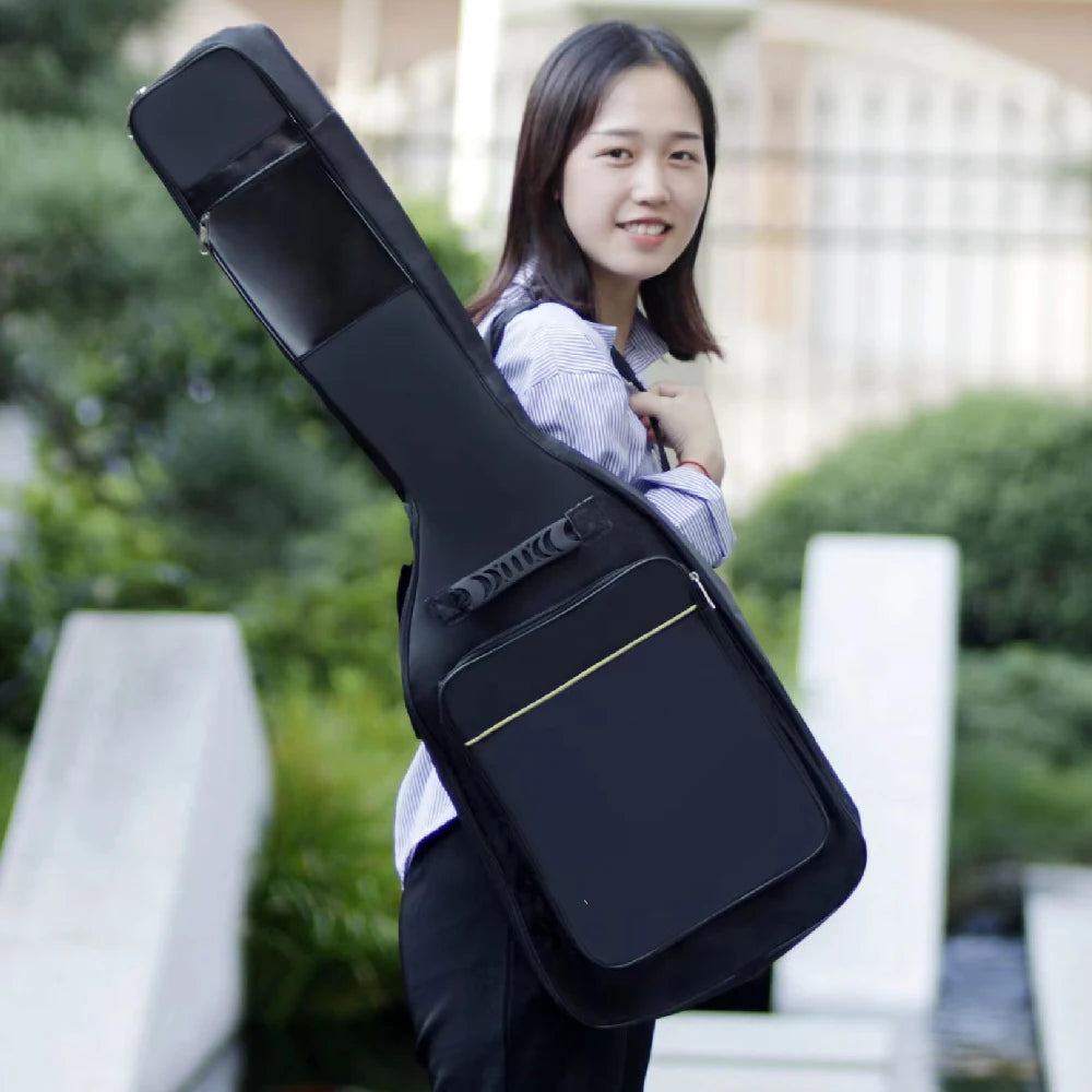 Funda acolchada para guitarra eléctrica, tela Oxford impermeable negra con doble correa