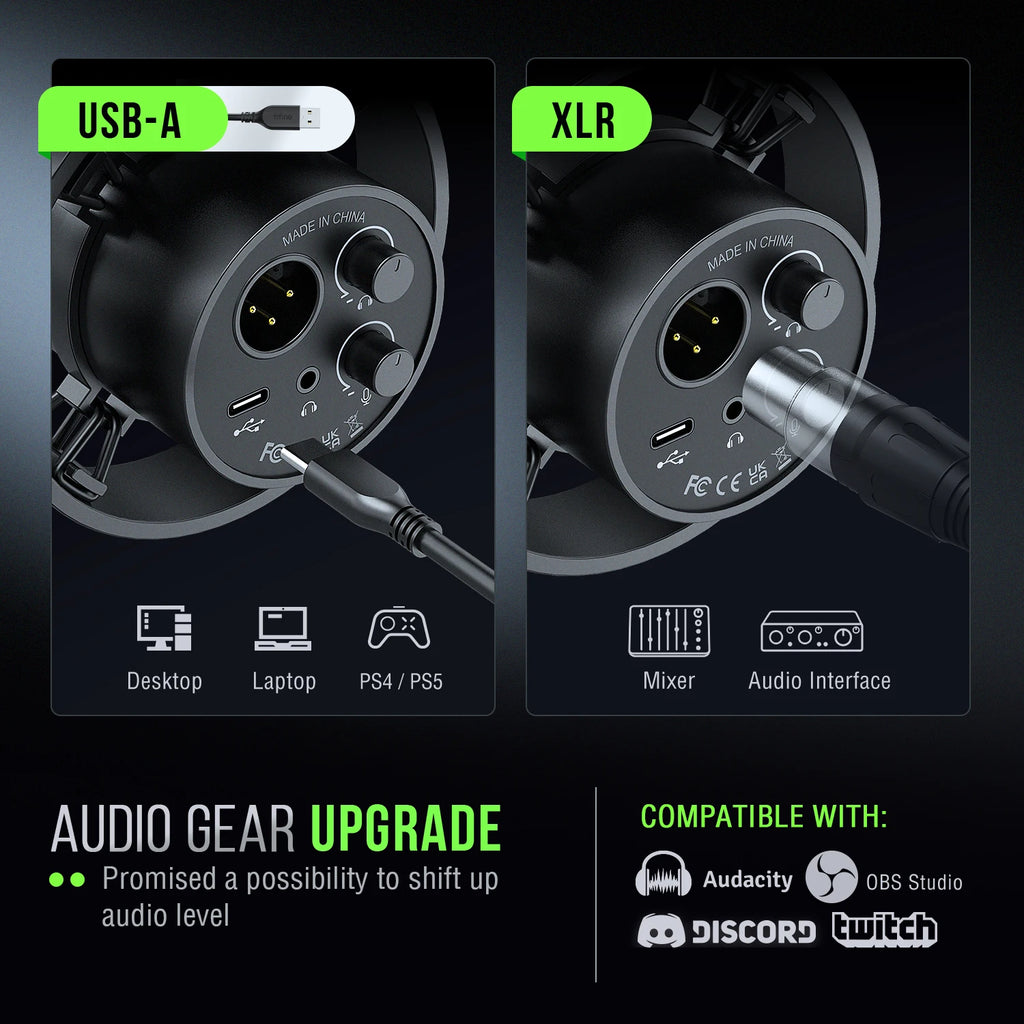 Micrófono dinámico FIFINE K688 USB/XLR con soporte de choque, botón táctil de silencio y control de volumen, para podcast, streaming y grabación en PC