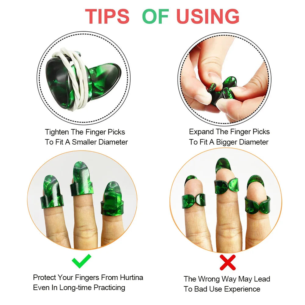 Set de 8 púas de dedo y thumbpick para guitarra, celuloide