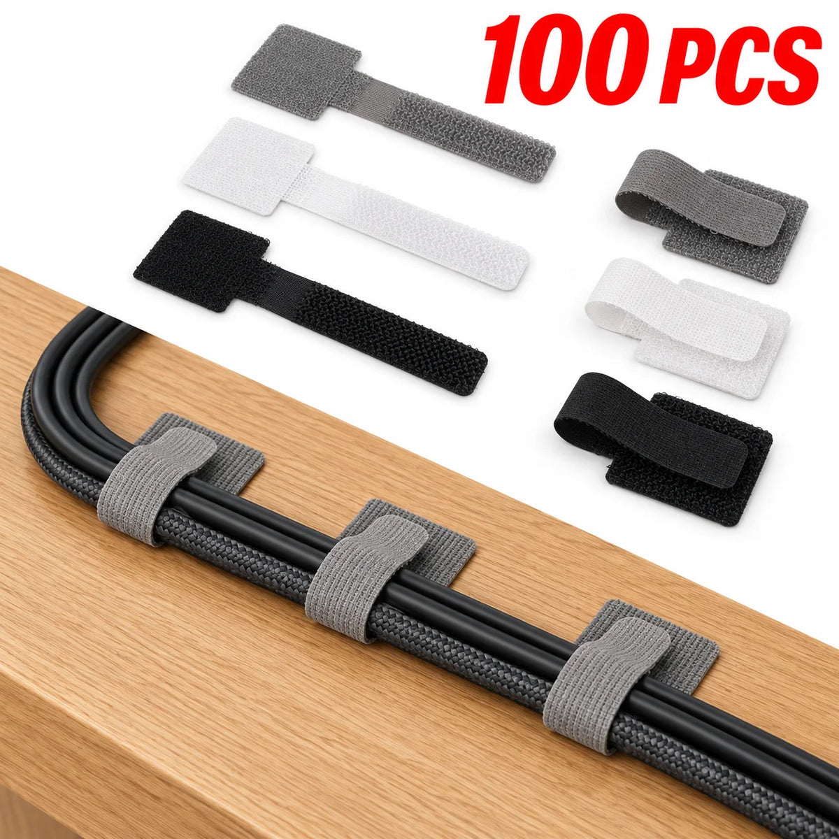 Organizador de cables tipo velcro reutilizable y autoadhesivo, paquetes de 5 a 100 piezas