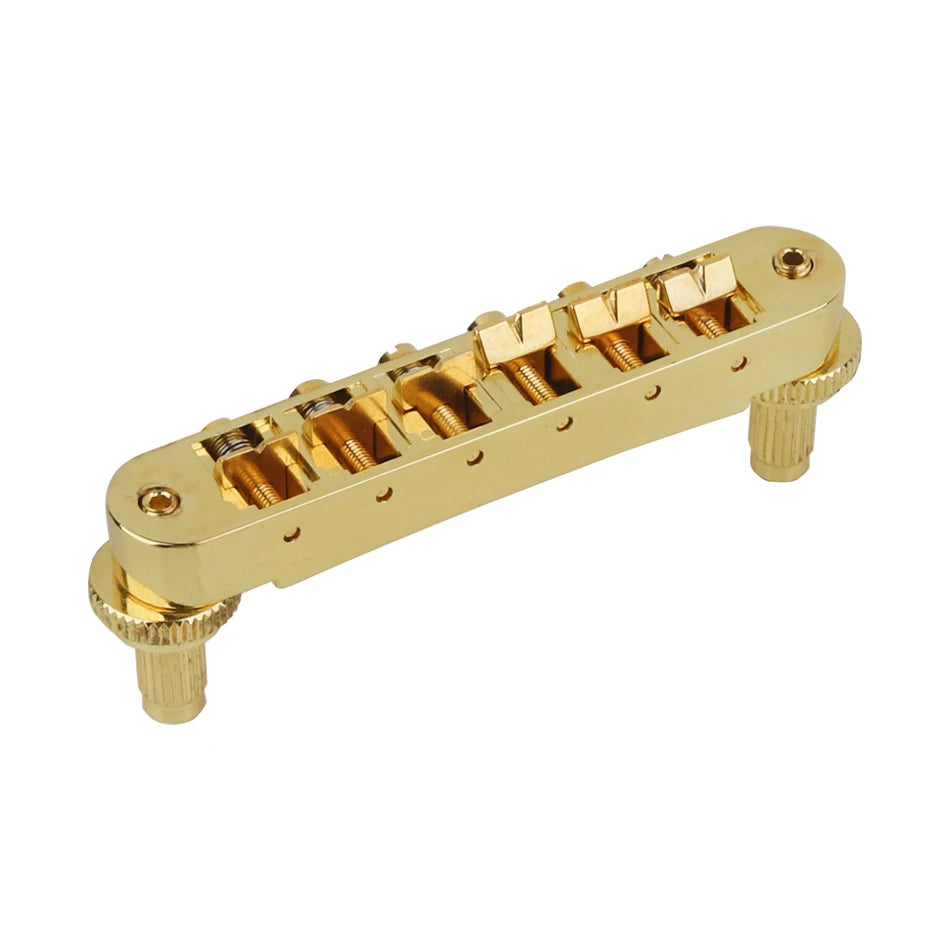Puente fijo estilo Tune-o-matic ABR-1 dorado para guitarra eléctrica de 6 cuerdas, con postes y ruedas de ajuste