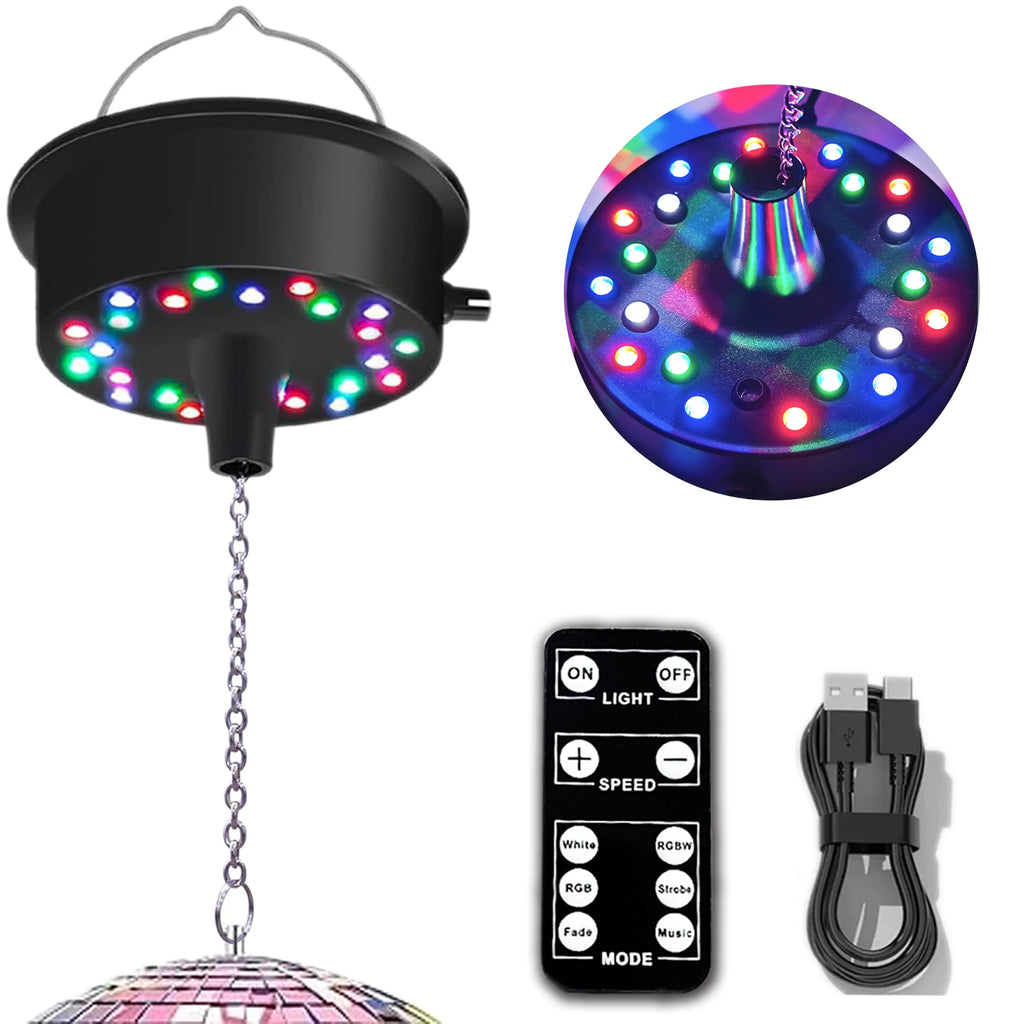 Motor giratorio para bola de espejos con control remoto, 5-10 RPM, con luz LED RGBW, para bola disco