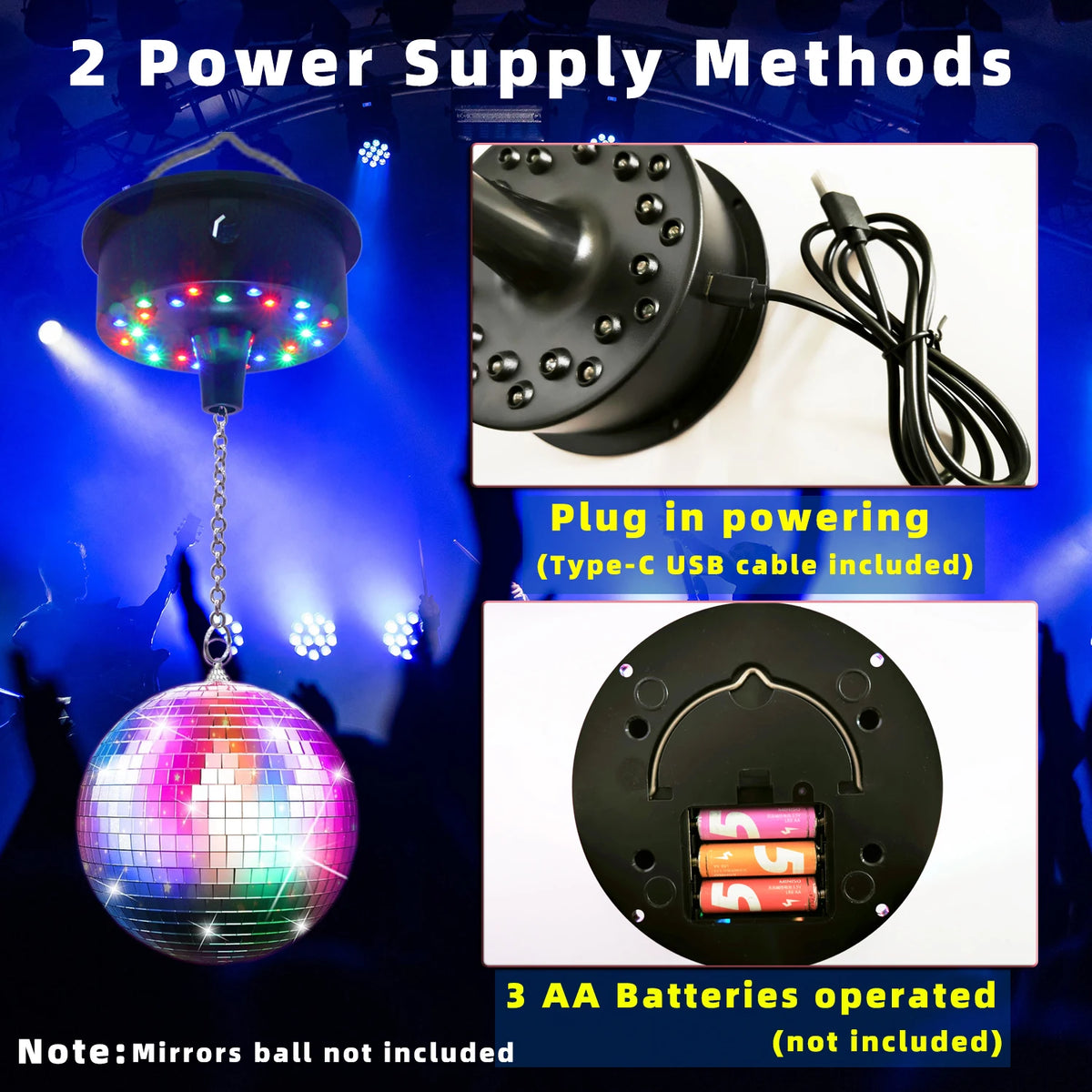Motor giratorio para bola de espejos con control remoto, 5-10 RPM, con luz LED RGBW, para bola disco