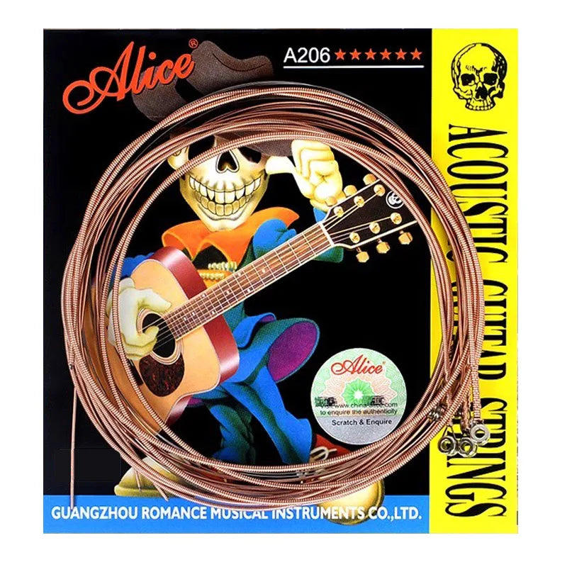 Cuerdas de guitarra acústica Alice A206, juego de 6 cuerdas de cobre con recubrimiento de bronce fosforado, calibre 011-052