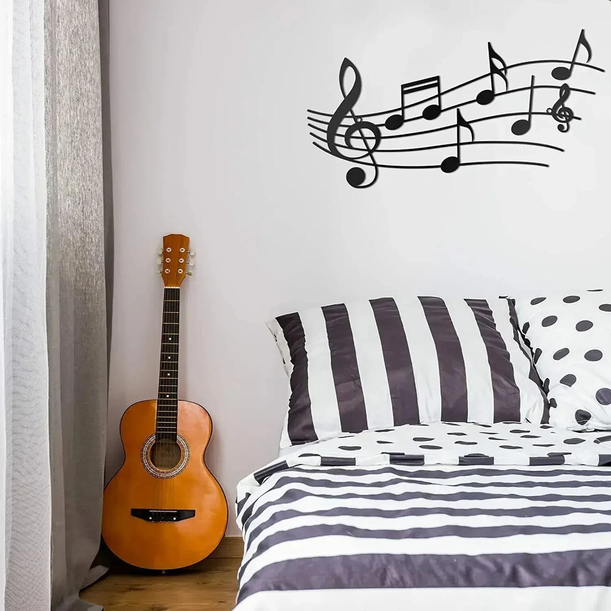 Adorno de pared de notas musicales en metal negro, estilo vintage, para sala, estudio o habitación