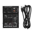 Mezcladora mini de 3 canales con tarjeta de sonido, alimentación fantasma de 48V y USB, para estudio en casa, transmisiones en vivo y karaoke