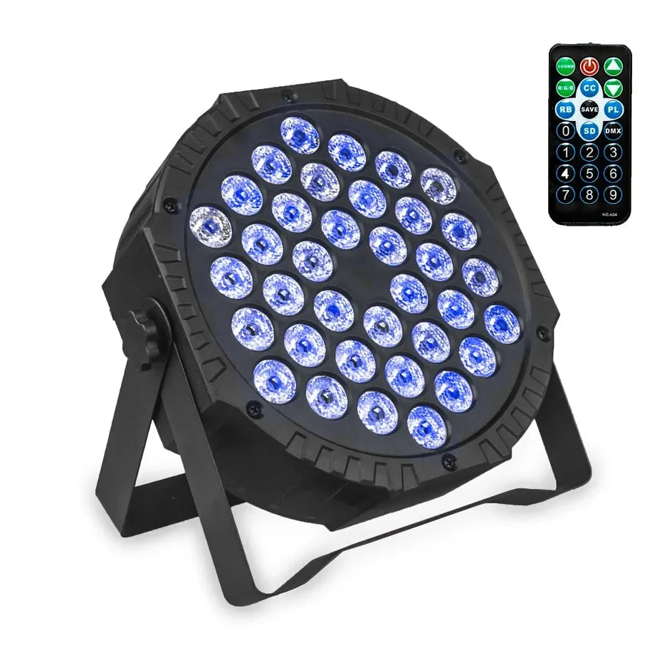 Foco PAR LED plano de 36 LED RGBW 3 en 1 con DMX 512 para escenario, DJ, bar y fiestas, 36W, voltaje 90–240V, enchufe EU o US