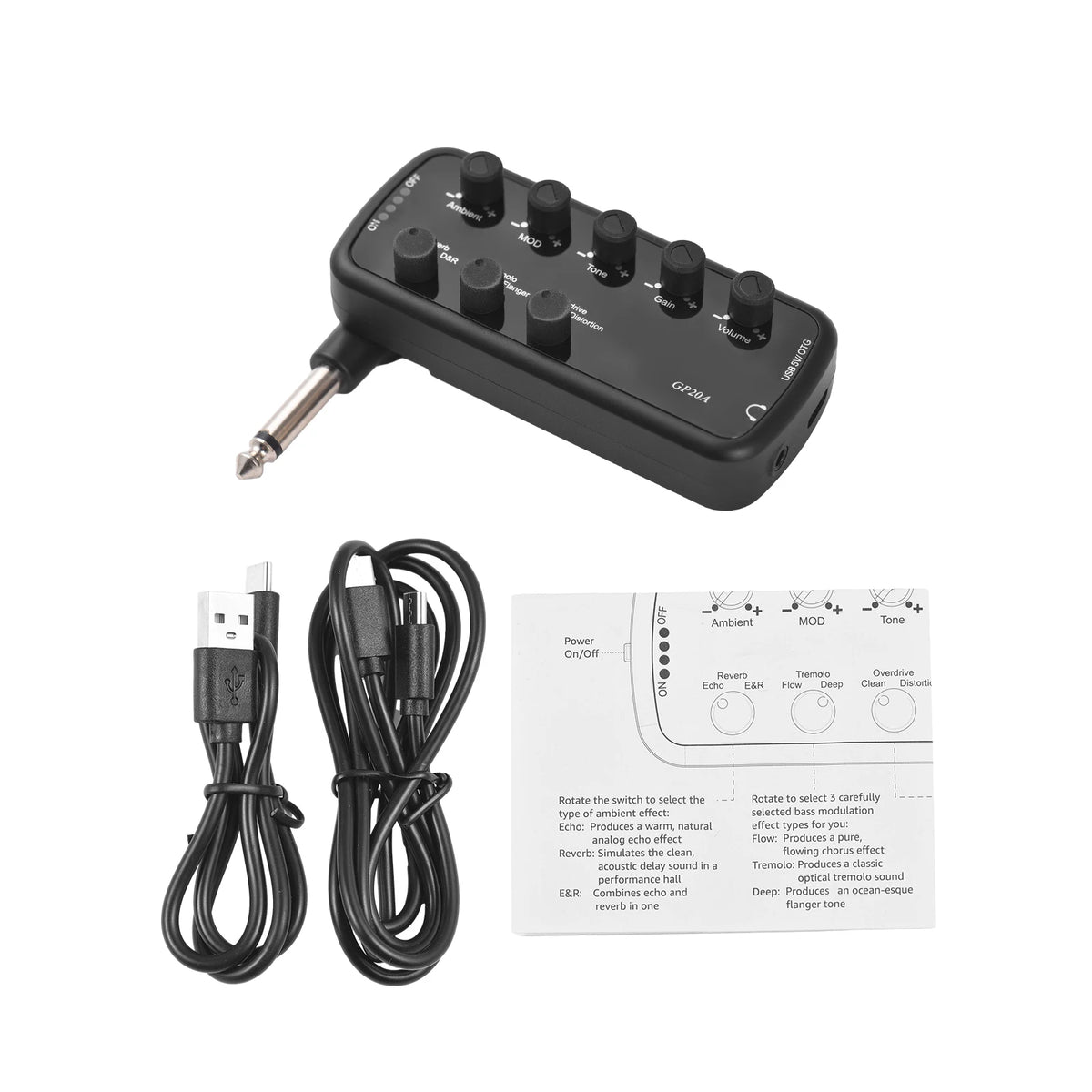 Mini amplificador de audífonos plug and play para guitarra eléctrica o bajo, con OTG y grabación interna, a batería