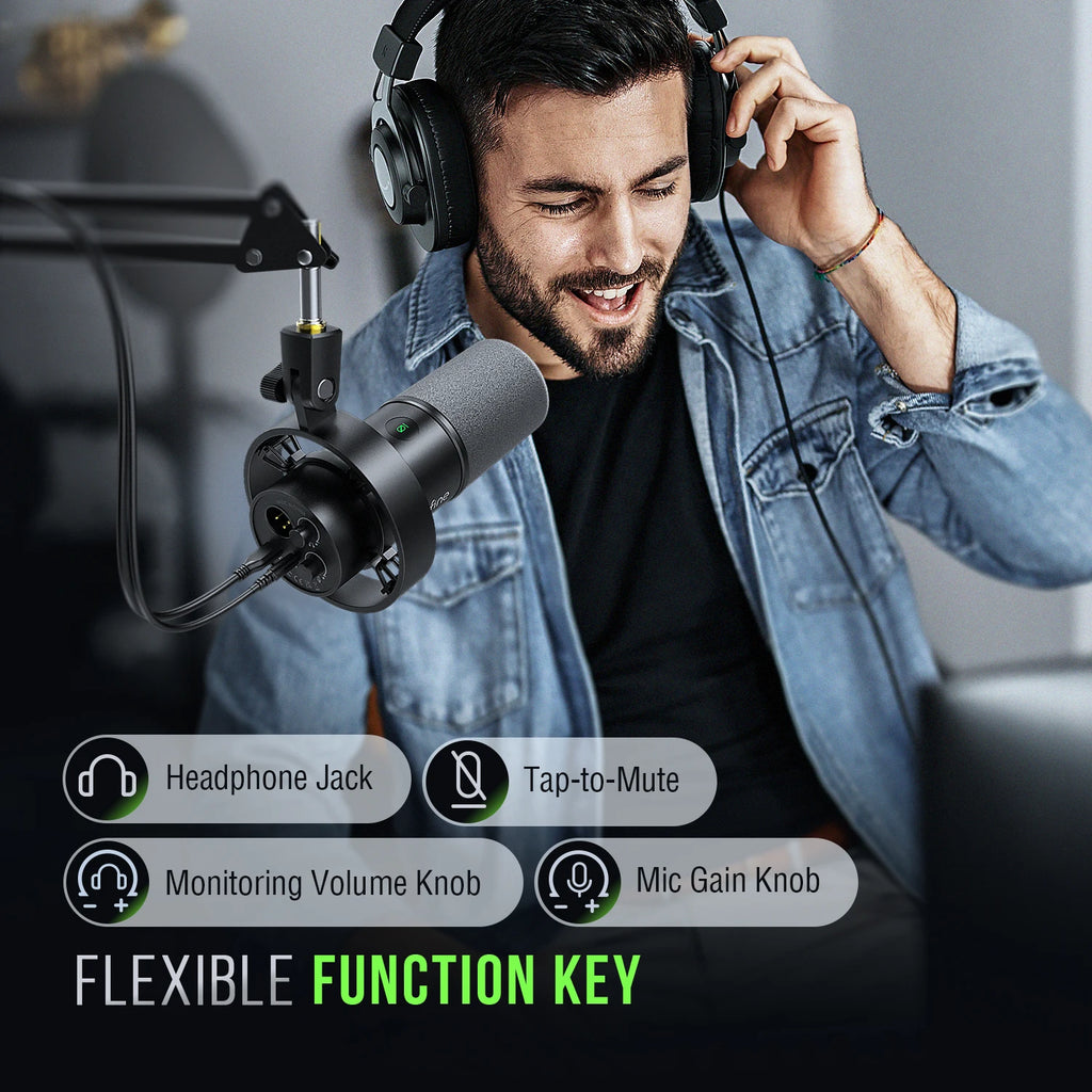 Micrófono dinámico FIFINE K688 USB/XLR con soporte de choque, botón táctil de silencio y control de volumen, para podcast, streaming y grabación en PC
