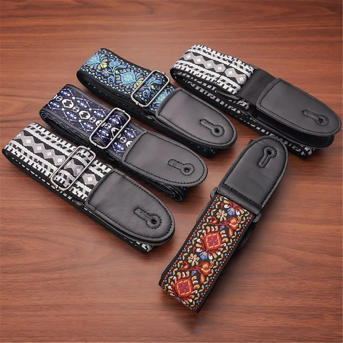 Correa bordada ajustable para guitarra y bajo, estilo étnico vintage, para guitarra acústica, eléctrica y folk