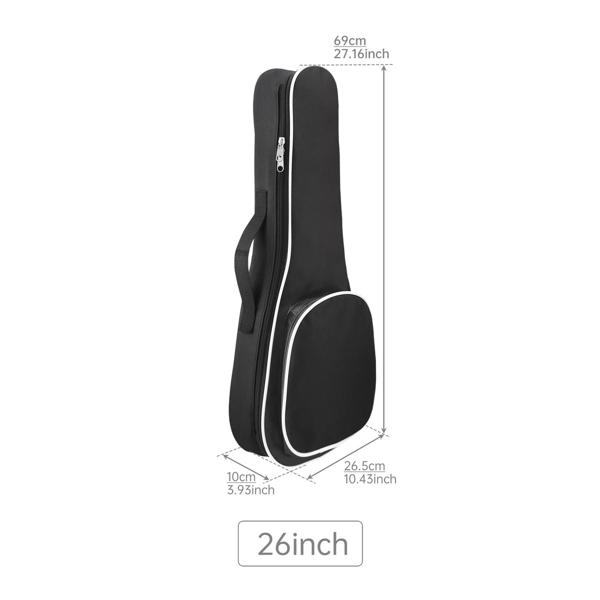Funda acolchada para ukelele 21/23/26 pulgadas, tela Oxford impermeable negra con bolsillo