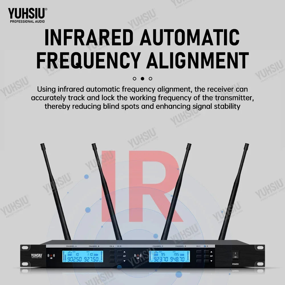 Sistema de micrófono inalámbrico UHF profesional YUHSIU de 900 MHz con micrófono de mano, diadema y lavalier, para escenario