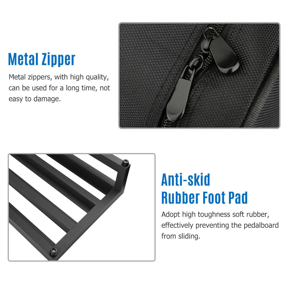 Pedalera de aluminio para pedales de efecto de guitarra, con funda de transporte, cintas y correa, en tamaños S, M y L