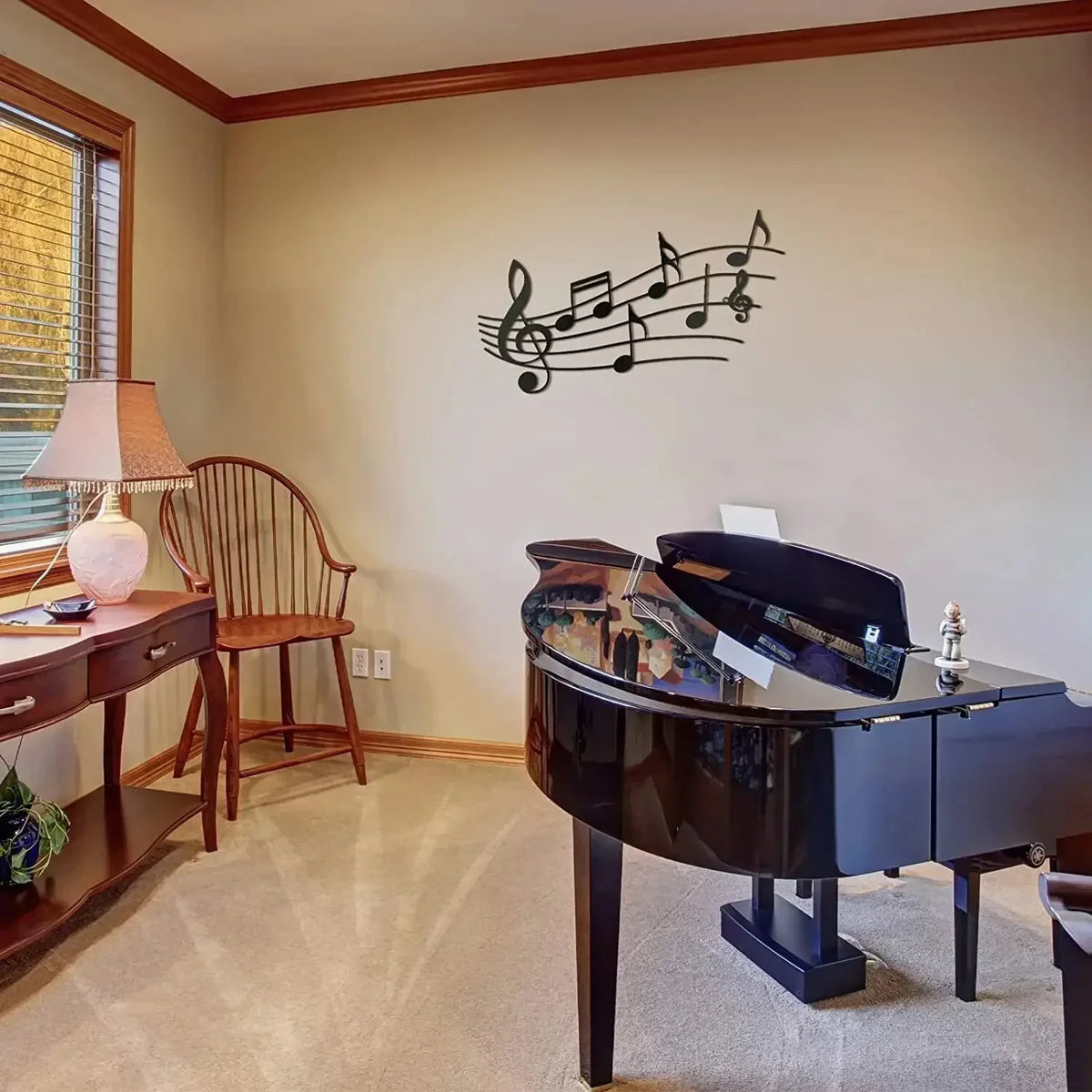 Adorno de pared de notas musicales en metal negro, estilo vintage, para sala, estudio o habitación
