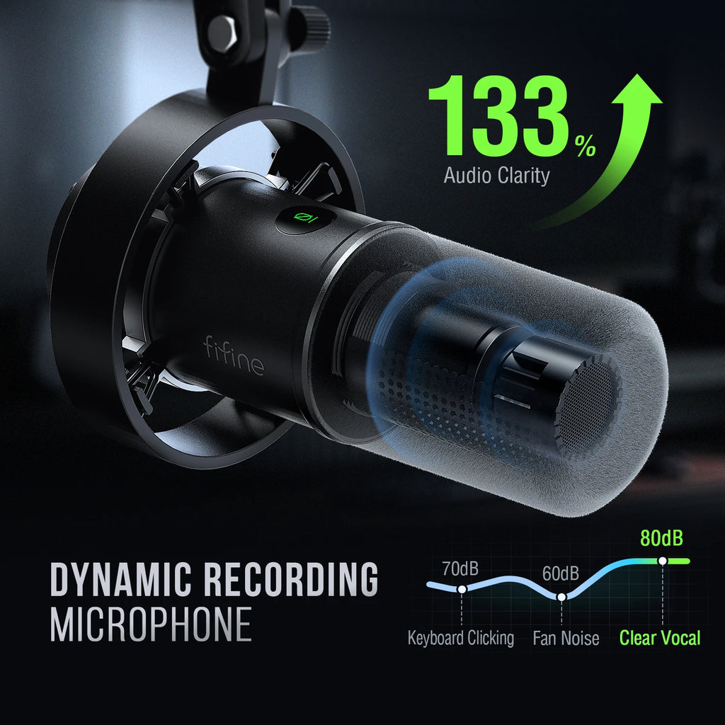 Micrófono dinámico FIFINE K688 USB/XLR con soporte de choque, botón táctil de silencio y control de volumen, para podcast, streaming y grabación en PC